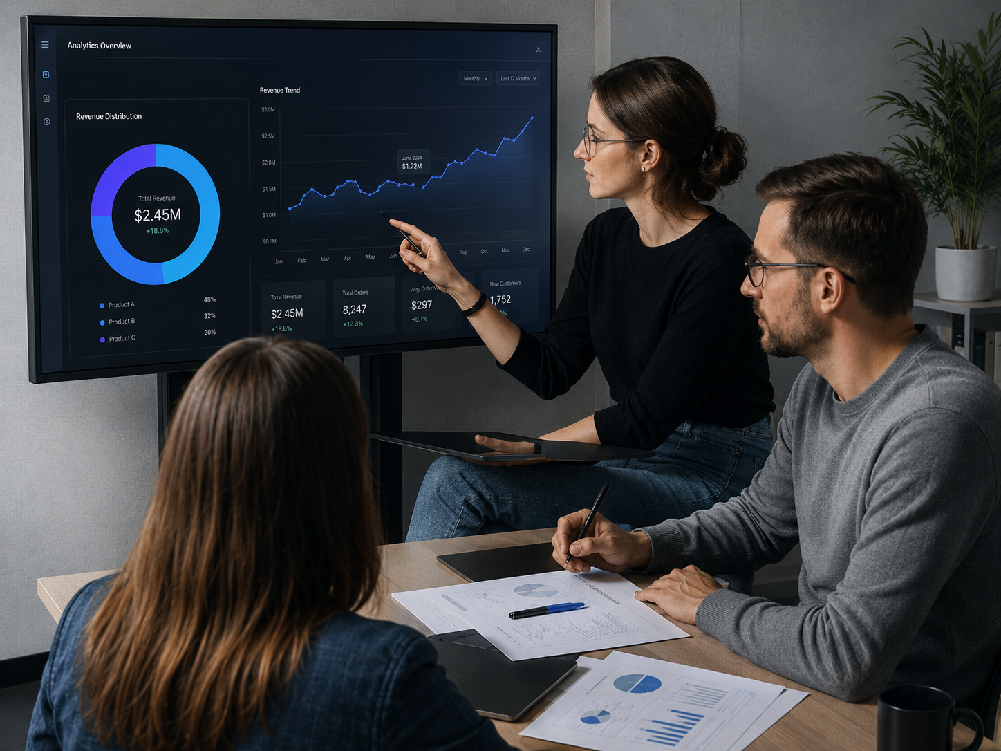 Equipo analizando estrategia de marketing